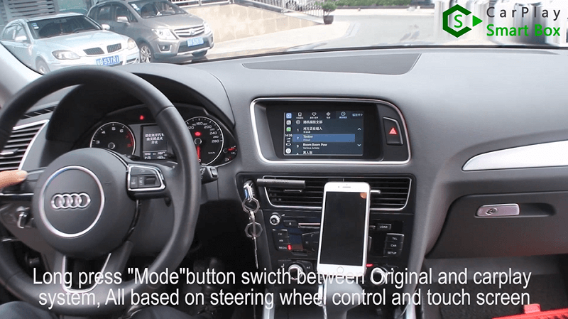 17.Long press ‘’Mode’’ button switch between original and CarPlay system, all based on steering wheel control and touch screen.