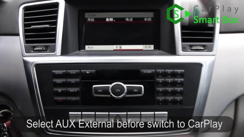 18. Select AUX External before switch to CarPlay - Step by Step Wireless Apple CarPlay Installation for Mercedes S class W221 - CarPlay Smart Box