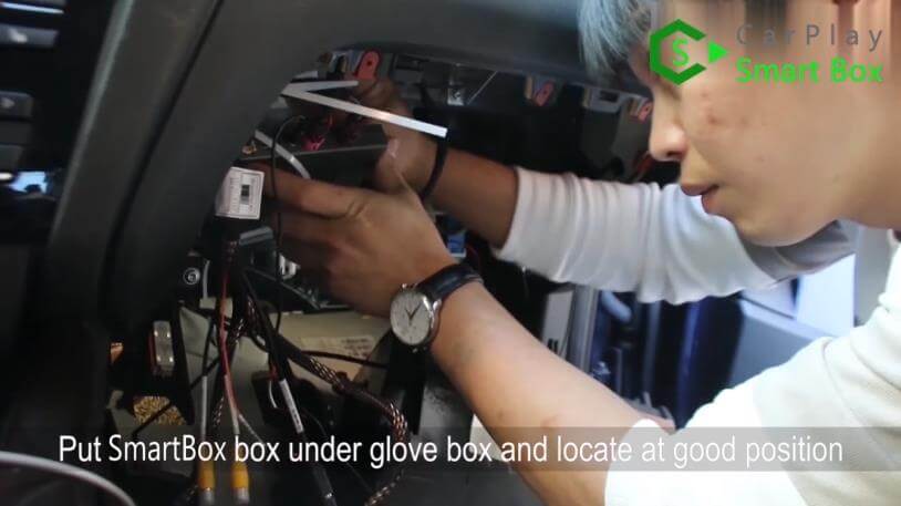 20. Put SmartBox box under glove box and locate at good position - Step by Step BMW X3 F25 X4 F26 NBT Wireless CarPlay Installation - CarPlay Smart Box