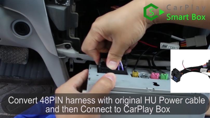 4. Converti il ​​cablaggio 48PIN con il cavo di alimentazione HU originale e quindi connettiti a CarPlay Box - Installazione passo passo di Apple CarPlay wireless per Mercedes Classe S