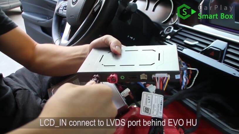 4. LCD_IN connect to LVDS port behind EVO HU - Step by Step Retrofit JoyeAuto wireless CarPlay on BMW 528Li G38 EVO Head Unit - CarPlay Smart Box