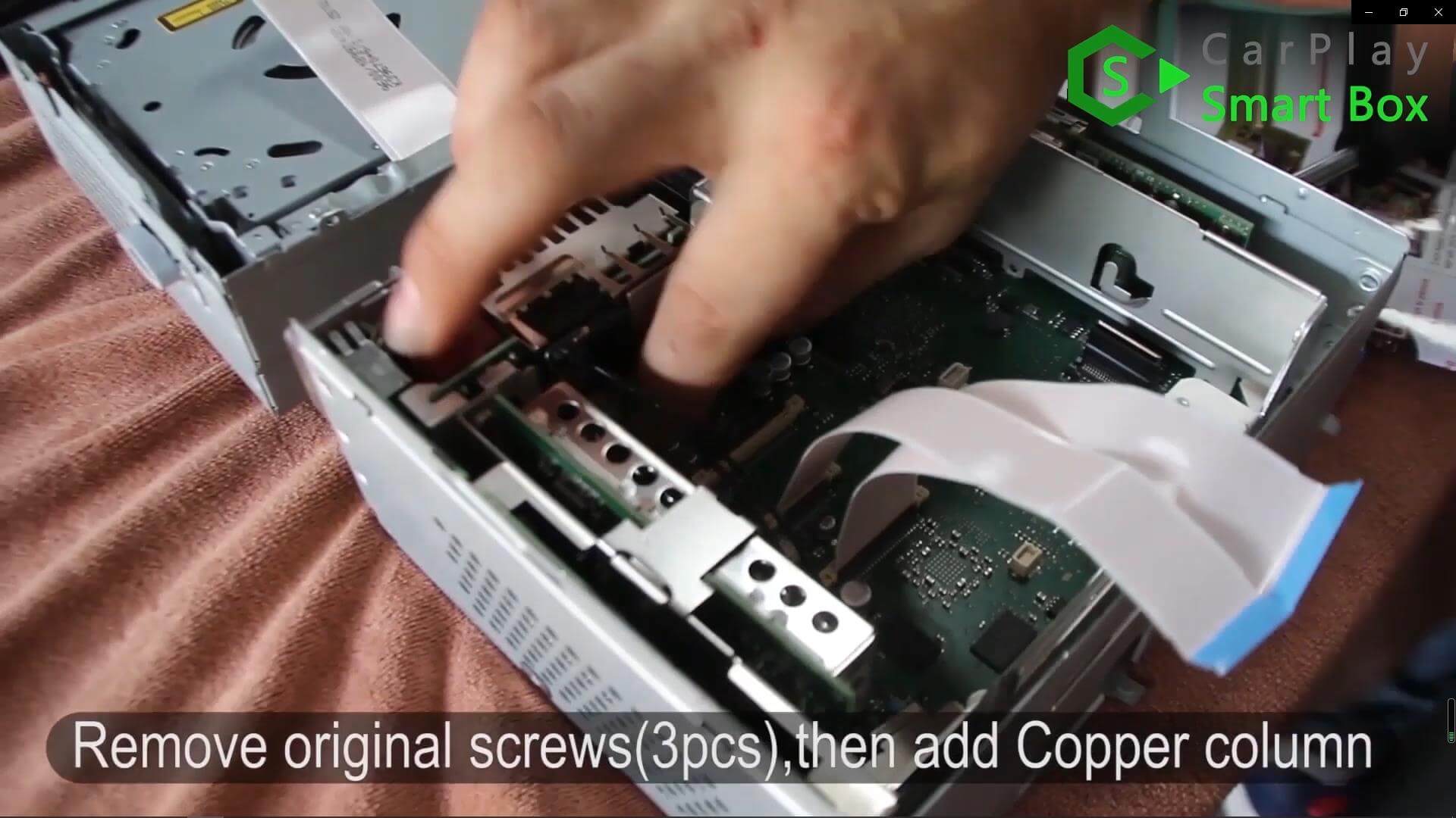 4. Remove original screws (3pcs), then add copper column - Wireless Apple CarPlay Smart Box for Porsche 911 PCM3.1 Head unit - CarPlay Smart Box
