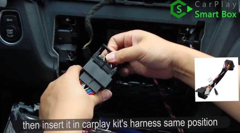 4. Then insert it in CarPlay kit’s harness same position - How to install WiFi Wireless Apple CarPlay on BMW F30 NBT EVO Head Unit - CarPlay Smart Box