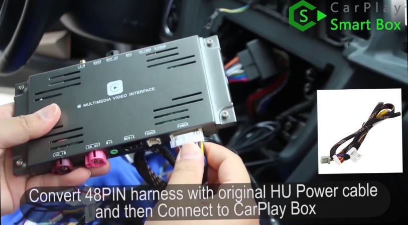 5. Convert 48PIN harness with original HU power cable and then connect to CarPlay box - How to install WiFi Wireless Apple CarPlay on BMW F30 NBT EVO Head Unit -
