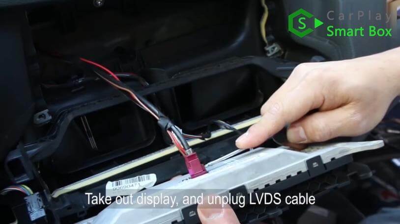 6. Take out display, and unplug LVDS cable - Step by Step BMW X3 F25 X4 F26 NBT Wireless CarPlay Installation - CarPlay Smart Box