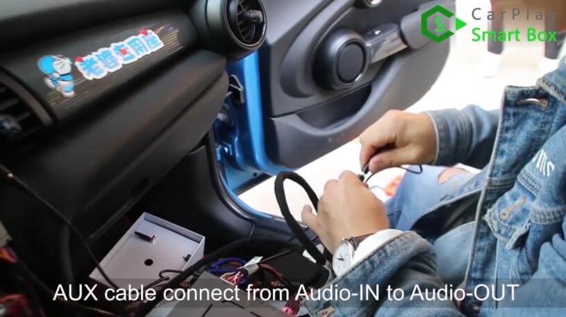 7. AUX cable connect from AUDIO-IN to AUDIO-OUT - Step by Step BMW MINI Cooper NBT iOS13 Wireless Apple CarPlay AirPlay Android Auto Install - CarPlay Smart Box
