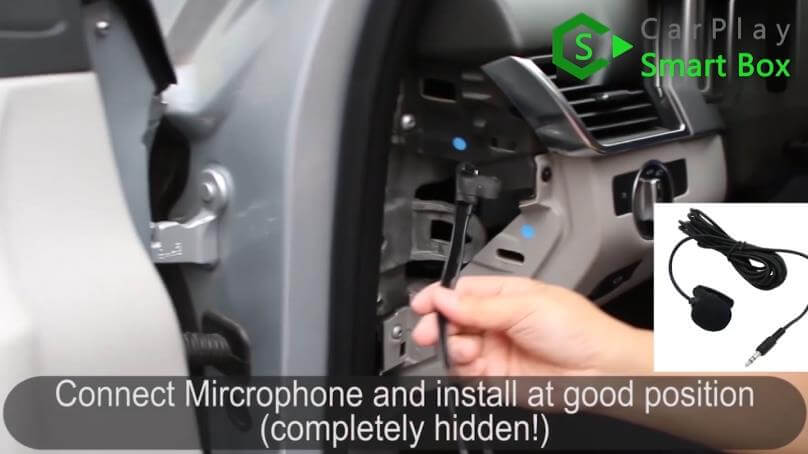 8. Connect microphone and install at good position - Step by Step Wireless Apple CarPlay Installation for Mercedes S class W221 - CarPlay Smart Box