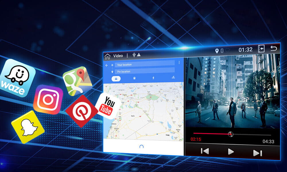 Lettore di navigazione multimediale per auto, schermo diviso Picture-in-Picture