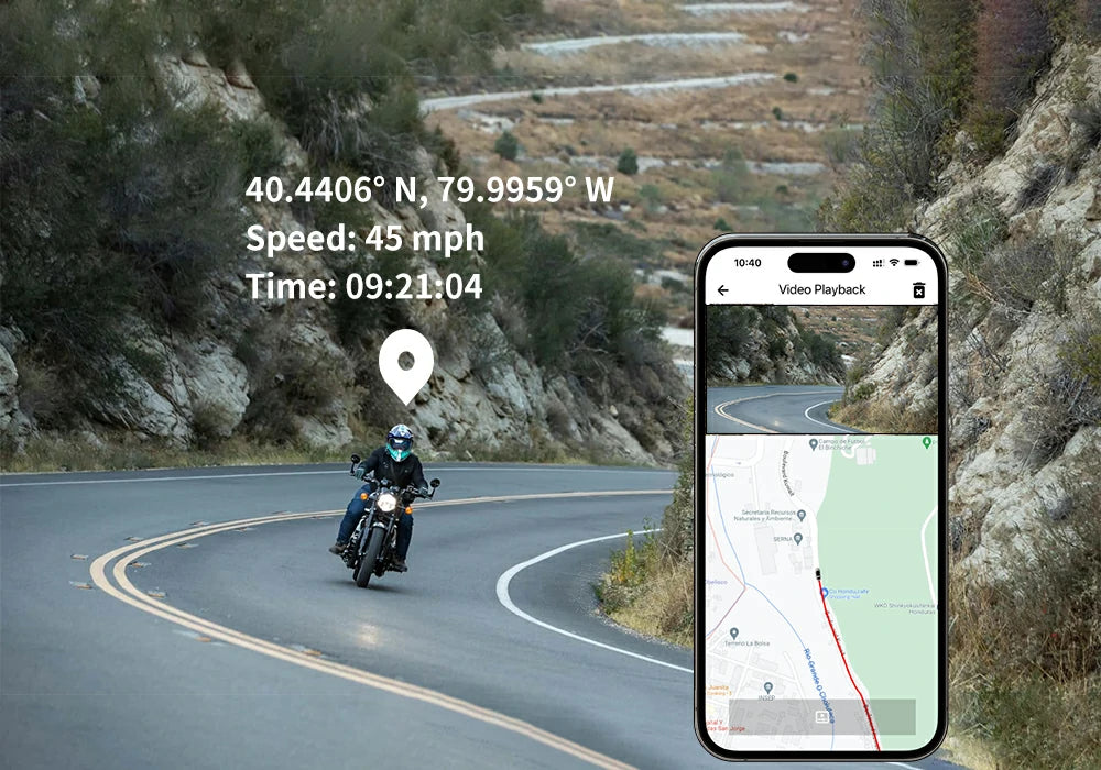 Funzione GPS con telecamera anteriore e posteriore per moto