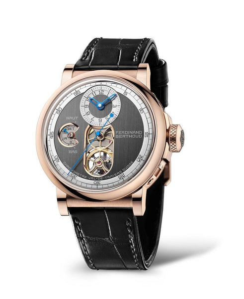 La montre bracelet de Ferdinand Berthoud  FB-2T.2, bracelet cuir noir, complications, boitier or rose