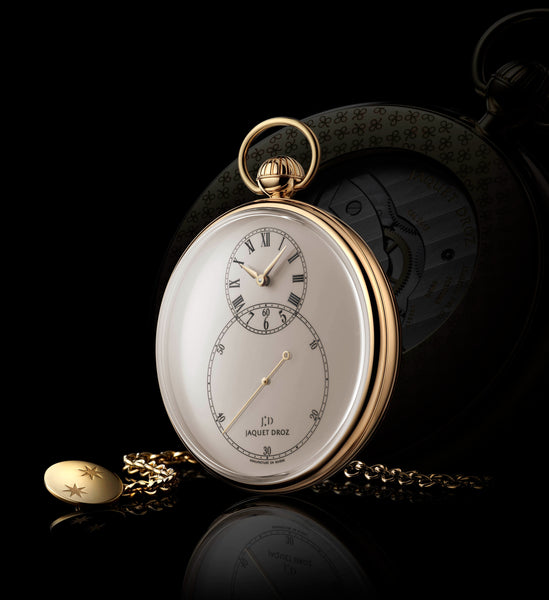 Jaquet Droz Montre De Poche Email Ivoire et sa chaine de montre en or