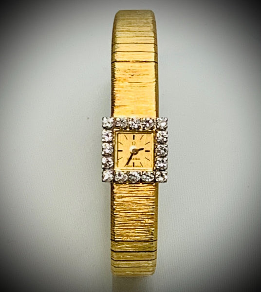 Montre-bracelet Oméga or, serti de diamants, lunette carrée des années1950 