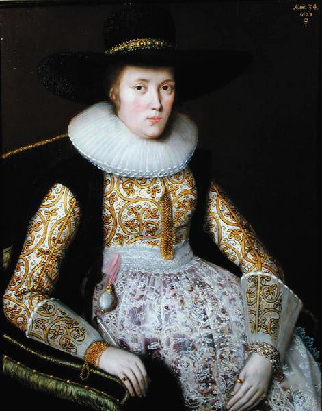 Portrait de femme vers 1620 portant une montre à gousset