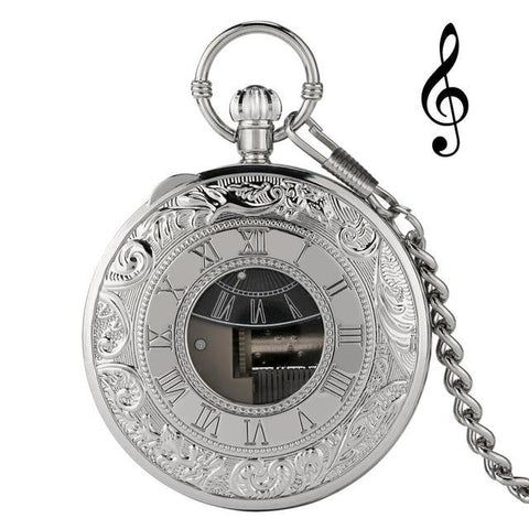 Montre à gousset musicale demi chasseur argent