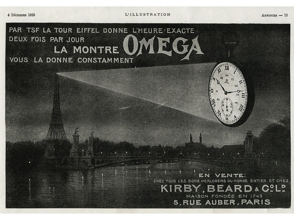 Publicité en noir et blanc  d'Omega pour la montre de poche