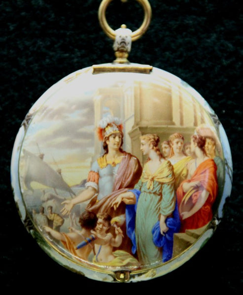 Montre de poche du 17 ème siècle , décorée avec des femmes peintes