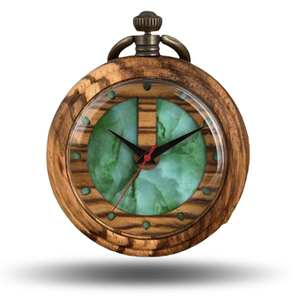 Montre de pcohe en bois, cadran lumineux vert, de type Open-face ou cadran ouvert