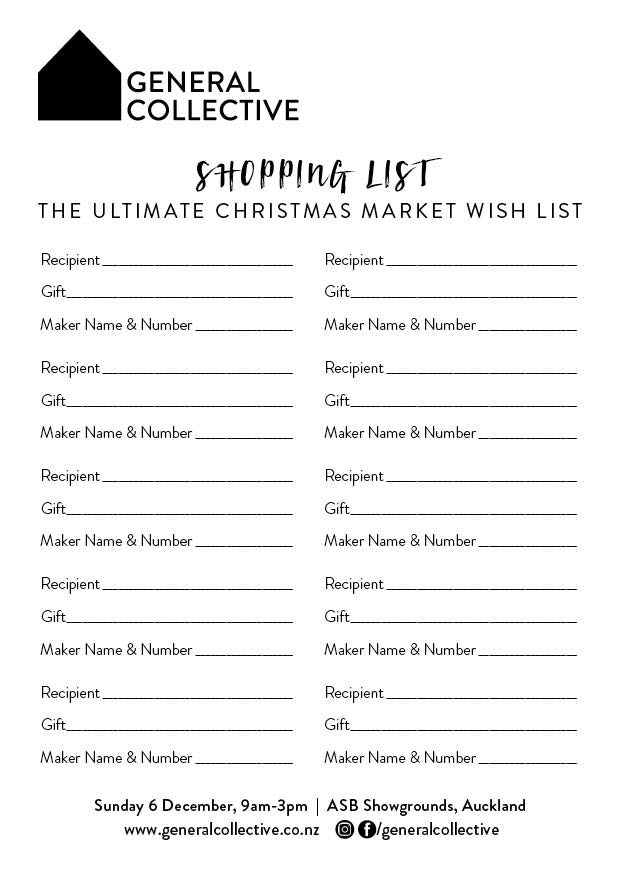 Your Christmas shopping list ready for print! General Collective