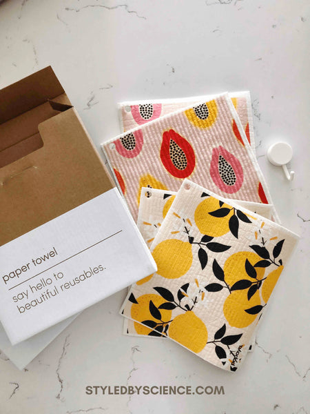 Papaya Reusable Paper Towels Lemons and Papayas Design