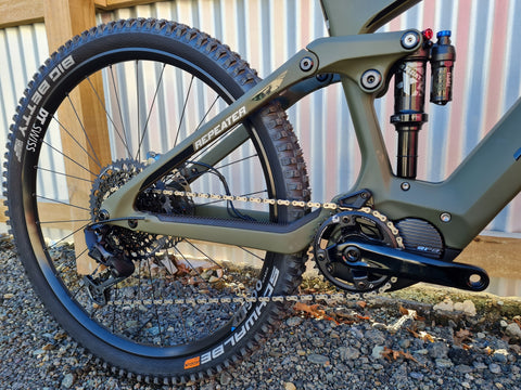 Rear end of the incredible Transition Repeater Electric Mountain Bike