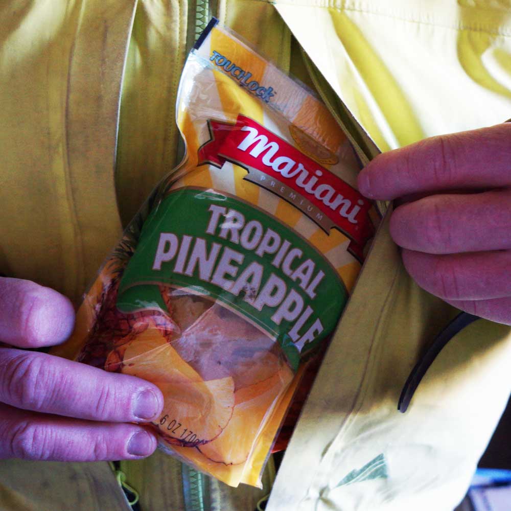 dried pineapple into pocket