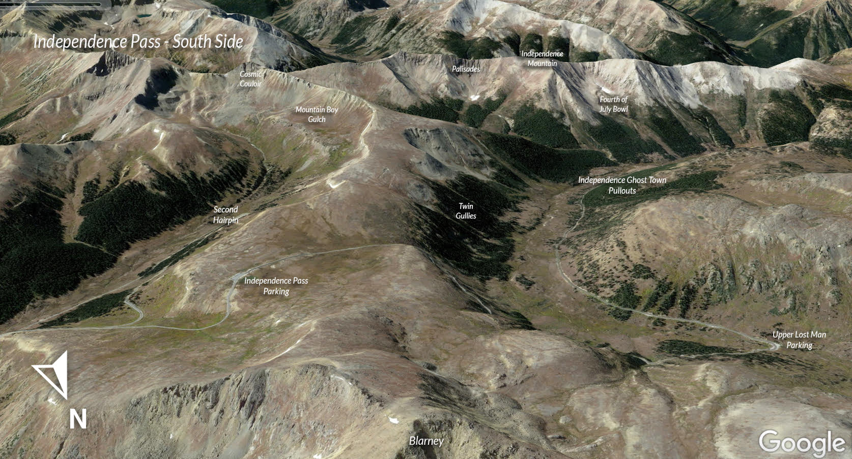 Google Earth view of Independence Pass South