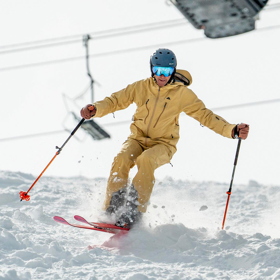 skier absorbing bumps in the dune capitol pant