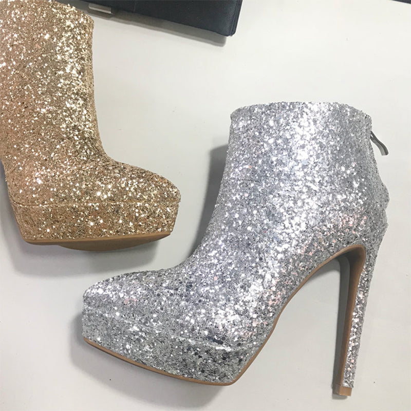 glitter silver boots