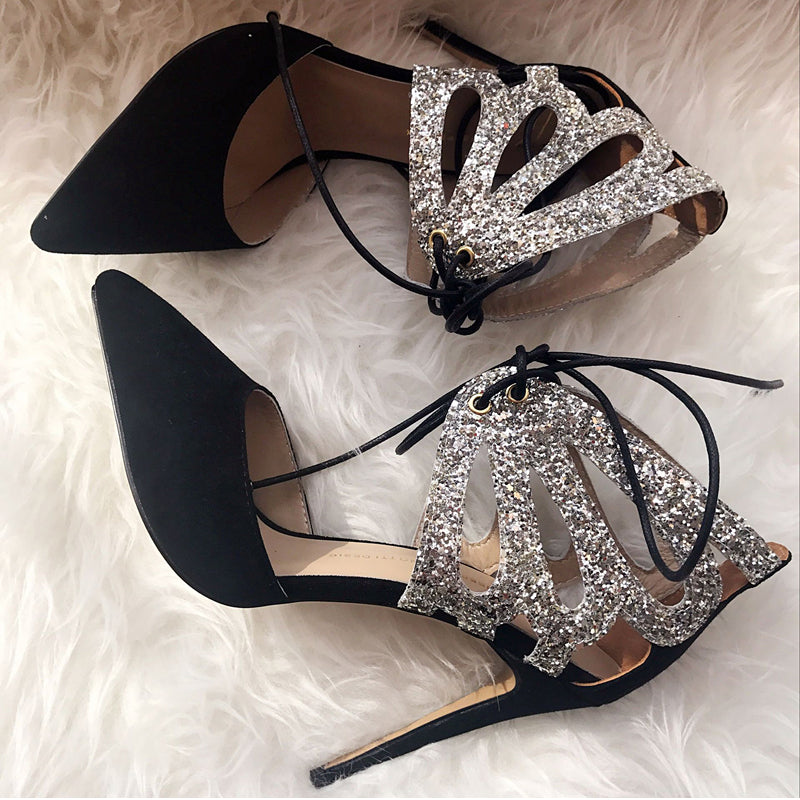 black sparkly high heel shoes