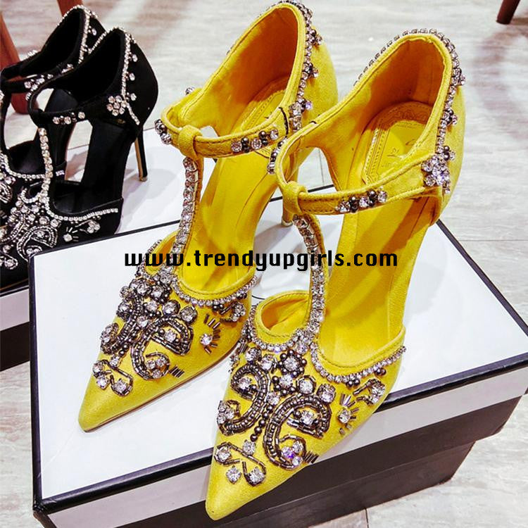 yellow rhinestone shoes