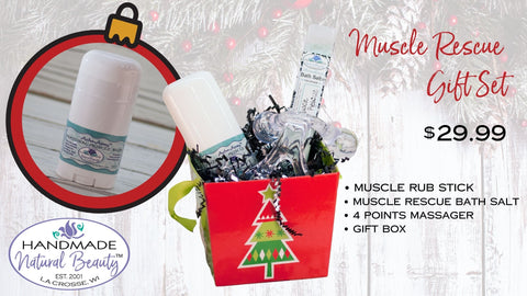 Muscle Rescue Holiday Gift Set for relaxation and for hard working sore muscles.