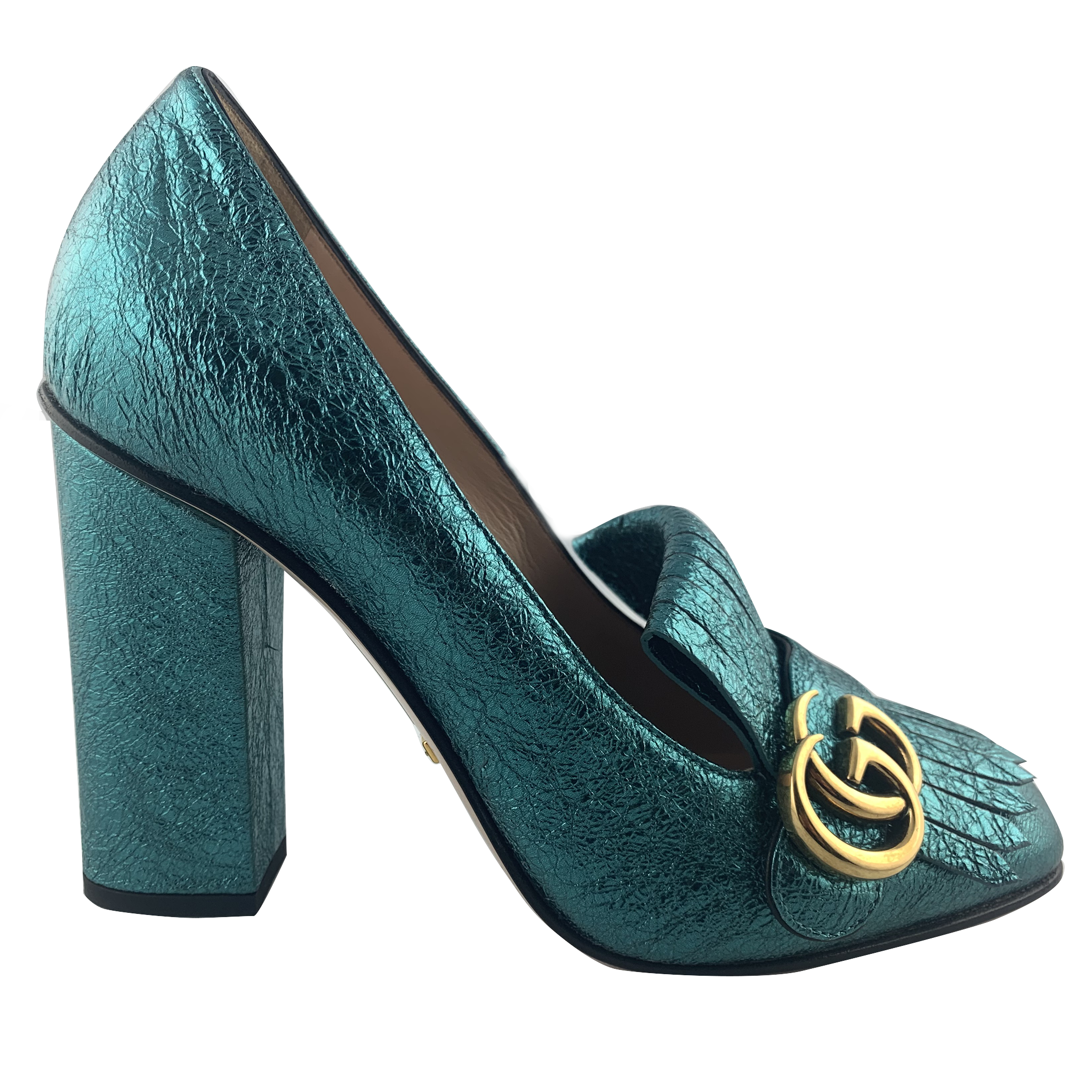 GUCCI Metallic GG Marmont Kiltie Pumps 