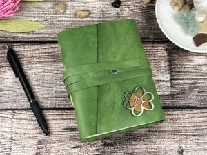 Small Leather Journal - Spring Green leather journal Scroll & Ink 