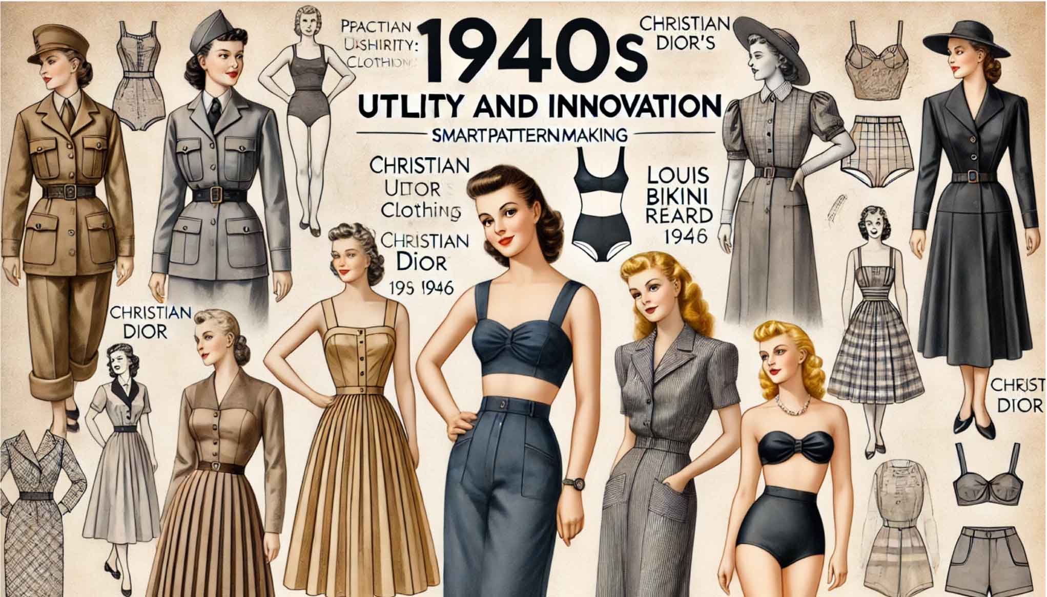 1940s Utility and Innovation Fashion Women Outfits, garments and designs