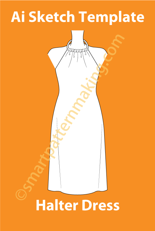 Halter Dress Fashion Sketch Template