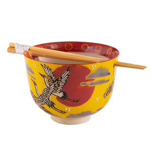 Japanese Crane Design 18oz Bowl with Chopsticks Set - Sipping Streams Tea Company