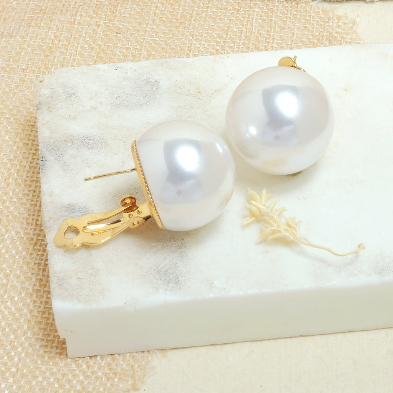 White Statement Pearl Ball Earrings - Upakarna Jewelry