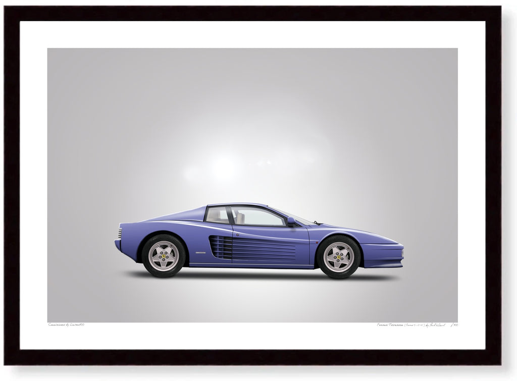 Ferrari Testarossa by Paul Ward Pantone 17-3938 Very Peri wall art print framed