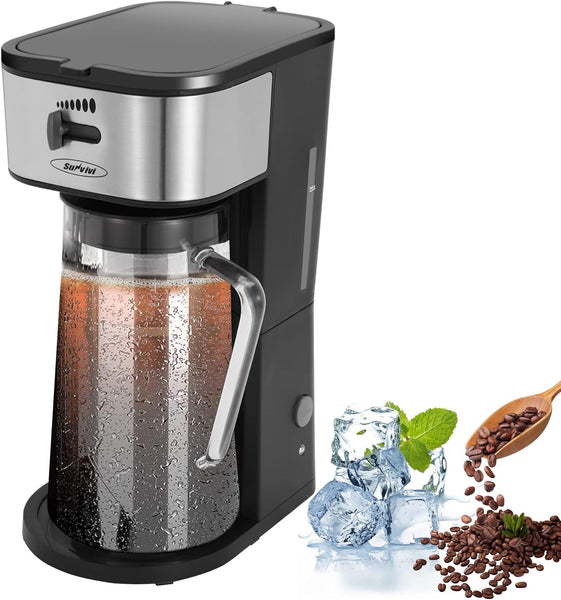 Wirsh Iced Tea Maker with 85 Ounce Pitcher, Strength Control and Reusable Filter, Perfect for Iced Coffee, Latte, Tea, Lemonade, Flavored Water, Black