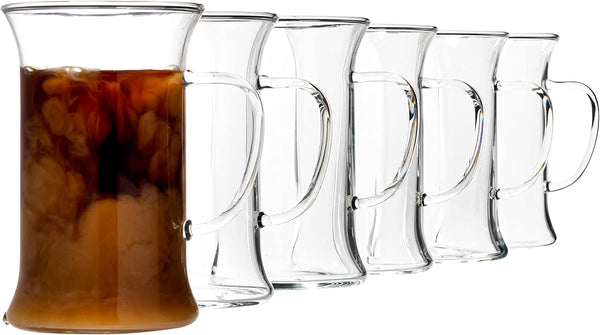 Vikko 13 Ounce Clear Glass Coffee Mugs | Aroma Collection Thick and Durable Wide, Heavy Base Dishwasher Safe Set of Six Large Glass Coffee Cups