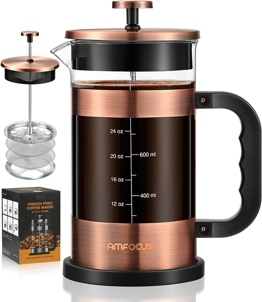 QUQIYSO French Press Coffee Maker, 34 Ounce, 304 Stainless Steel French  Press with 4 Filter, Borosilicate Glass Coffee Press, 100% BPA Free, Heat  Resistant Durable, Silvery 