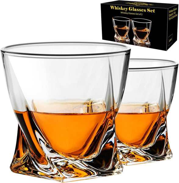 Kollea Gifts for Men Dad, Whiskey Wedge Glasses with Silicone Ice Mold, Old Fashioned Whiskey Glasses Set of 2 with Ice Form, Whiskey Lovers for