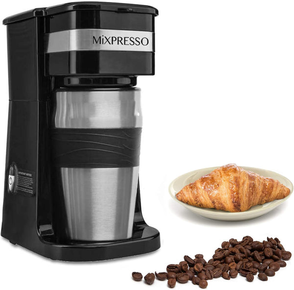 Mixpresso Single Serve Coffee Maker with K Cup Pods, 14oz Travel Mug,  Reusable Filter and 30oz Removable Water Tank 