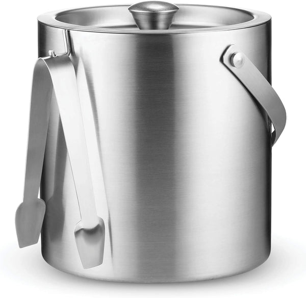 LUCKYGOOBO Mini Stainless Steel Ice Bucket Portable Double Wall Ice Bucket  with Tong, Hotel Bucket/Champagne Bucket/Beverage Bucket,Size 1.3 Liters