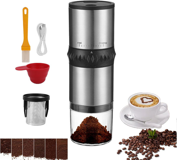 Portable Electric Burr Coffee Grinder: CONQUECO Small Coffee Bean Grinding Machine - Rechargeable Stainless Conical Burr Grinders with Multiple