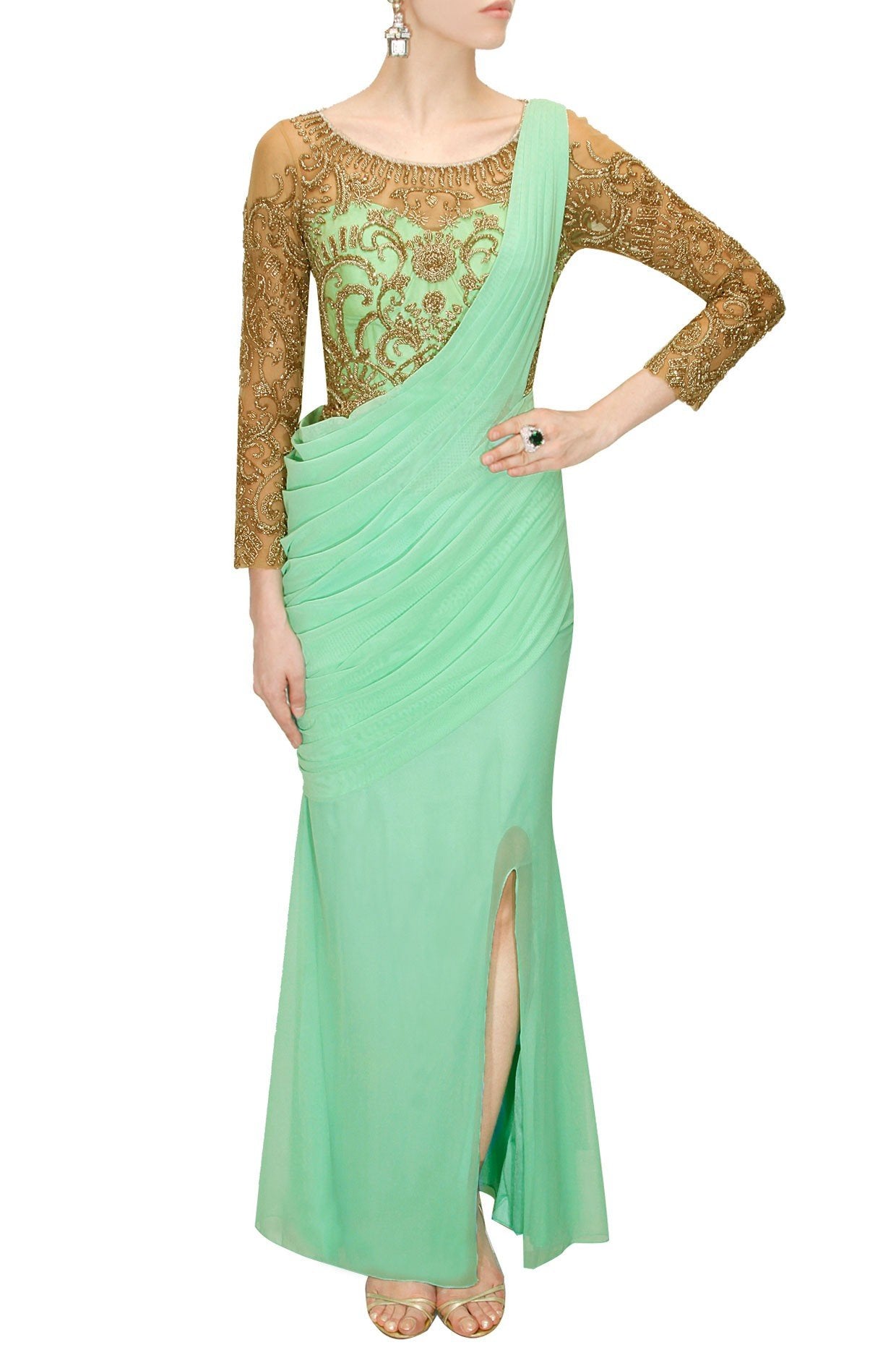 Onion One Shoulder Drape Georgette Style Gown With Sequence Work - House of  Surya