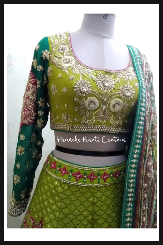 Nomi Ansari Inspired Mehendi Green Lehenga