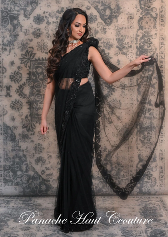 Black Colored Net Saree