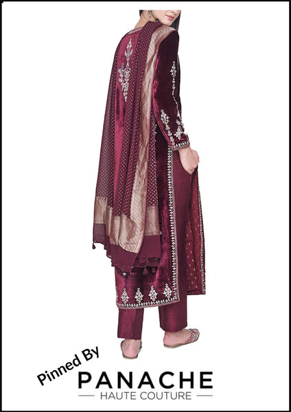 Maroon Color Velvet Silk Salwar Kameez