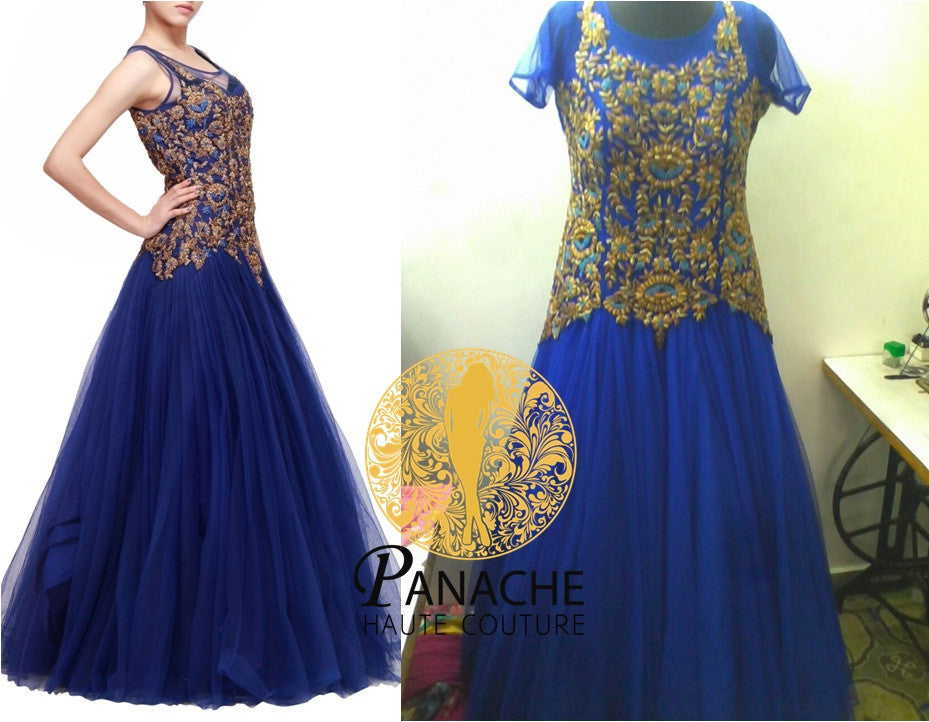 blue and golden gown